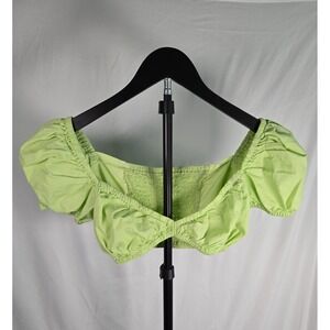 Stradivarius Lime Green‎ Smocked Crop Top Size M Puff Sleeve Milkmaid Coquette